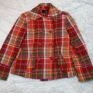 Mixit Red Plaid Pea Coat